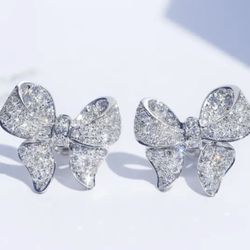 925 sterling silver, white sapphire, wedding bow, tie earrings [EAR74]