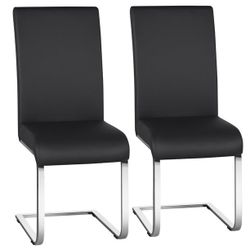 Yaheetech 2pcs Armless Dining Chairs PU Leather Upholstered Seat and Metal Legs Side Chairs with High Back Modern, Black