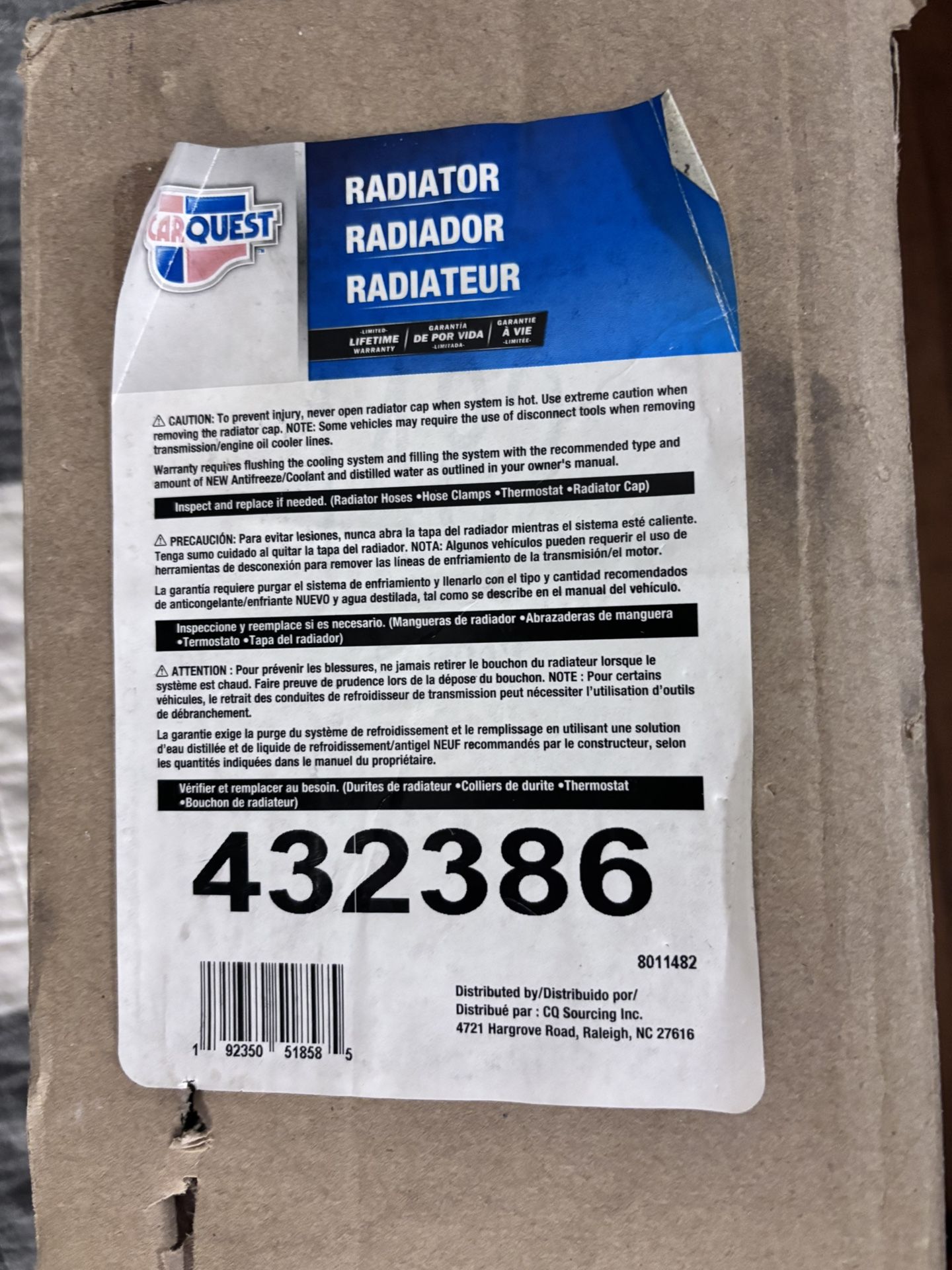 Carquest # 432486 Radiator Engine Oil Cooler ‘92-‘02 Cadillac 