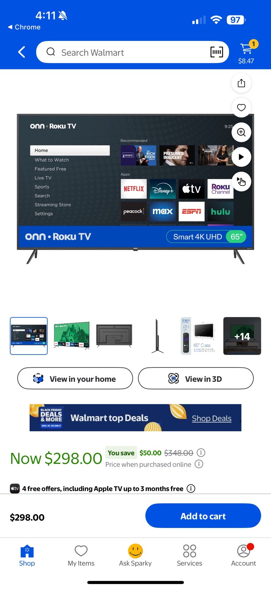 ONN Roku Smart Tv 65in