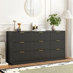 9 Drawer Dresser for Bedroom with Deep Drawers, 63" Wide Wood Dresser, Large Floor Chest of Drawers, Modern Long TV Stand, Storage Cabinet Side Table,