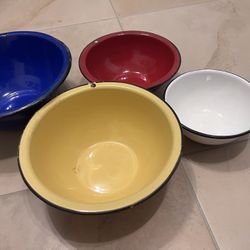Antique Nesting Antique  Enamelware Bowls