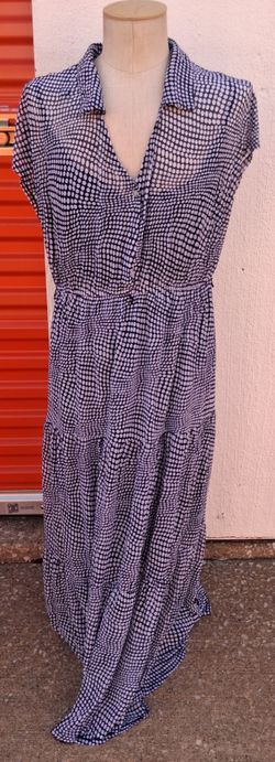 Stella & Julie Long Button‑Up Dress – Black/White Pattern – Size 14W