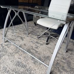 New * Vista 48"W Glass Computer Desk, Silver-*Chair Included