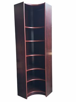 7’2” Dark Wood Corner Shelf Unit w/ Curved Shelves