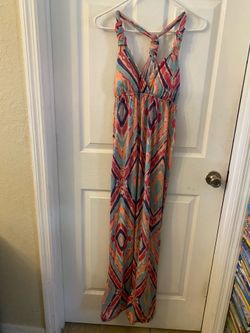 Pink Rose Multicolor Tie-Dye Maxi Dress with Coral Trim