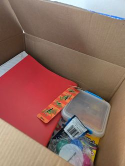 Box of school supplies for teachers or students