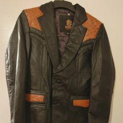 Mens Leather Jacket With Authentic Ostrich Leather Size Small western wear