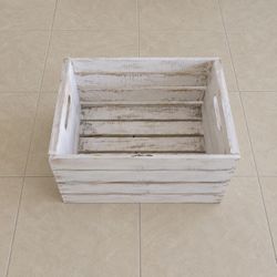 Rustic Whitewashed Wooden Storage Crate