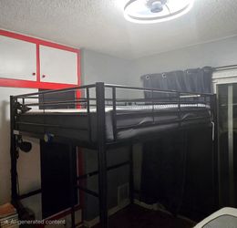 Full size Black Metal Loft Bed Frame