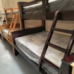 BUNK BED LITERA DE MADERA SOLIDA DE PINO CON LOS COLCHONES INCLUIDOS- VARIOS COLORES Y TAMAÑOS