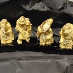 This is a set of six carved figures depicting 6 Of The 7 Japanese Seven Gods of Fortune