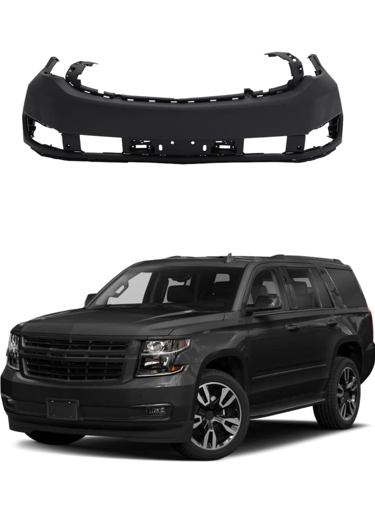 Front Bumper Cover Compatible with 2015-2020 Che-v y Tahoe 18 without Parking Aid Sensor Radar Holes Black