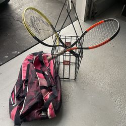 Tennis  Rackets, Bag And Ball Basket