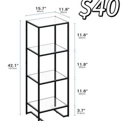 😀 4-Tier Glass Bookshelf, Tempered Glass Display Shelf, Modern Open Shelf Bookshelf, Slim Shelving Unit Bookcase for Living Room, Home Office, Bedroo