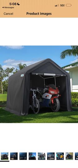8x8 ft Storage Shelter Garage Tent with 2 Roll up Doors & Vents Outdoor Portable Carport for Motorcycle ATV Anti-UV Snow Resistant Waterproof, Gray