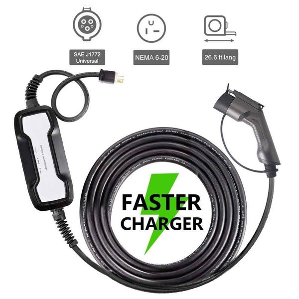 Level 2 EV Charger, 8m (26 feet) Portable EVSE, 220V240V, 16A, Home
