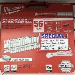 Milwaukee 56pc 3/8” Drive SAE & Metric Ratchet & Socket Mechanics Tool Set Brand New 