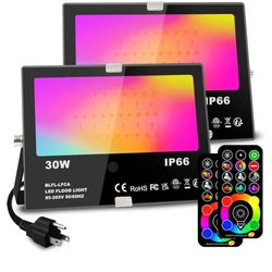 30W Led Flood Light Outdoor 300W Equivalent, Color Changing RGB Lights with Remote, 120 RGB Colors, Warm White 2700K, Timing, Custom Mode, Uplight Lan