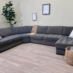 Fast Delivery Available — Jonathan Louis “Juno” 4pc Gray Microfiber Modern U Sectional Couch with Chaise