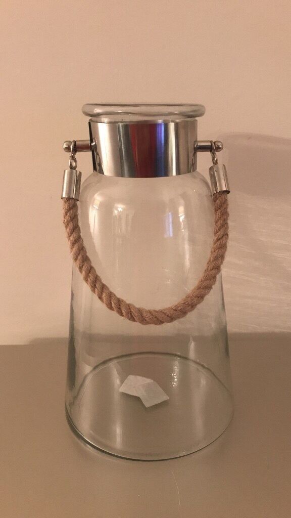 Glass Lantern With Decorative Rope.