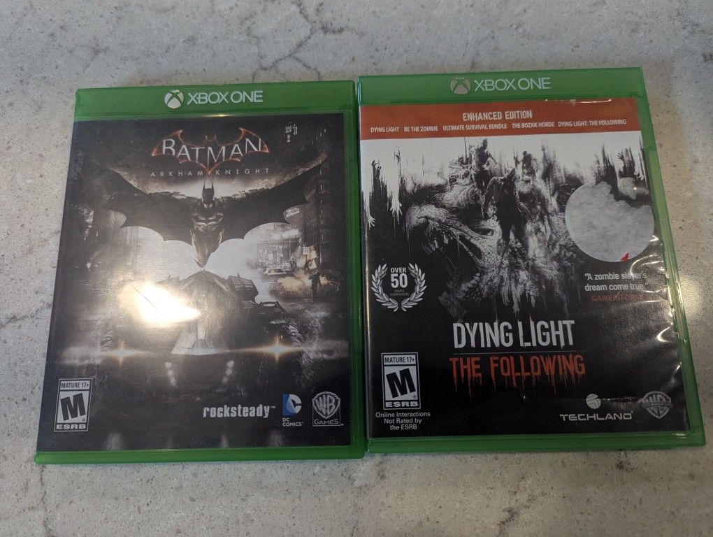 XBox one video games Batman Arkham Knight and Dying Light The Following
