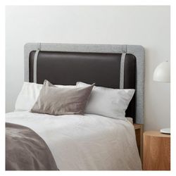 Twin Size Wall Mount Faux Leather Headboard for Size Bed, Organic Modern Headboard with Linen Fabric Straps, Adjust Height Freely, Easy to Assemble