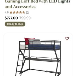 Black Gaming Loft bed with LED lights