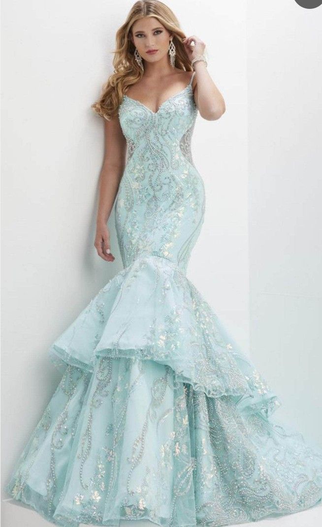 Aqua Blue Mermaid Prom Dress XS