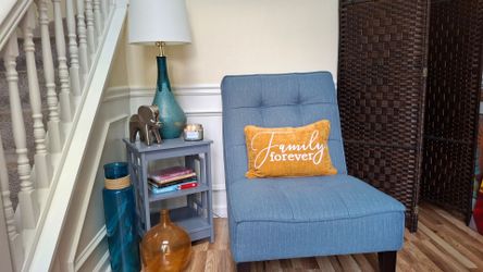 Like-New Blue Fabric Armless Accent Chair / Slipper Chair