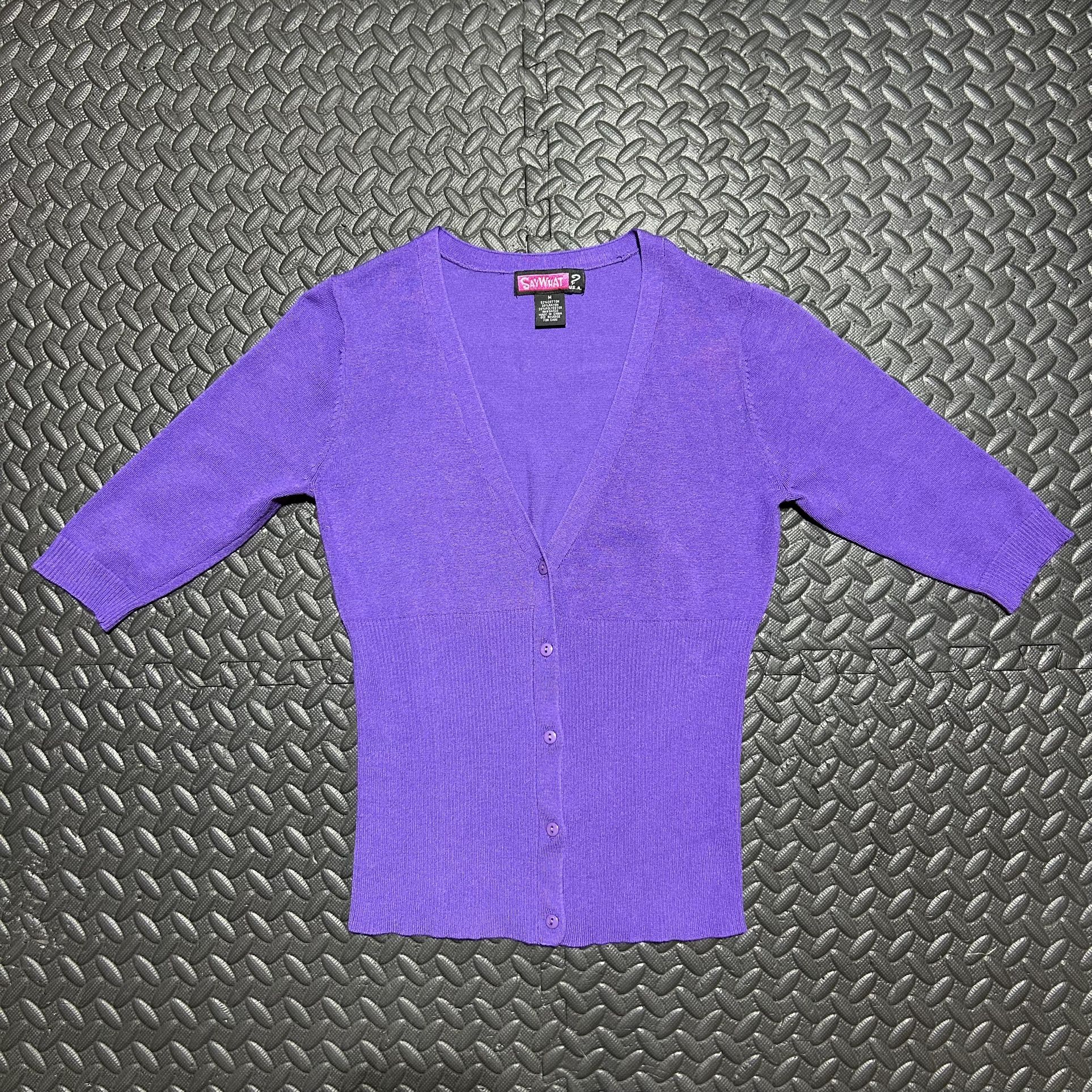 Vintage Say What? USA Cardigan Sweater Quarter Sleeve Purple Women’s Medium