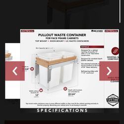 Rev-A-Shelf Double 27 qt. Pullout Top Mount Wood and White Waste Container for 1-1/2"