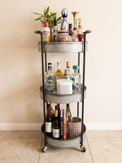 3-Tier Galvanized Metal Bar Cart / Rolling Bar Utility Cart