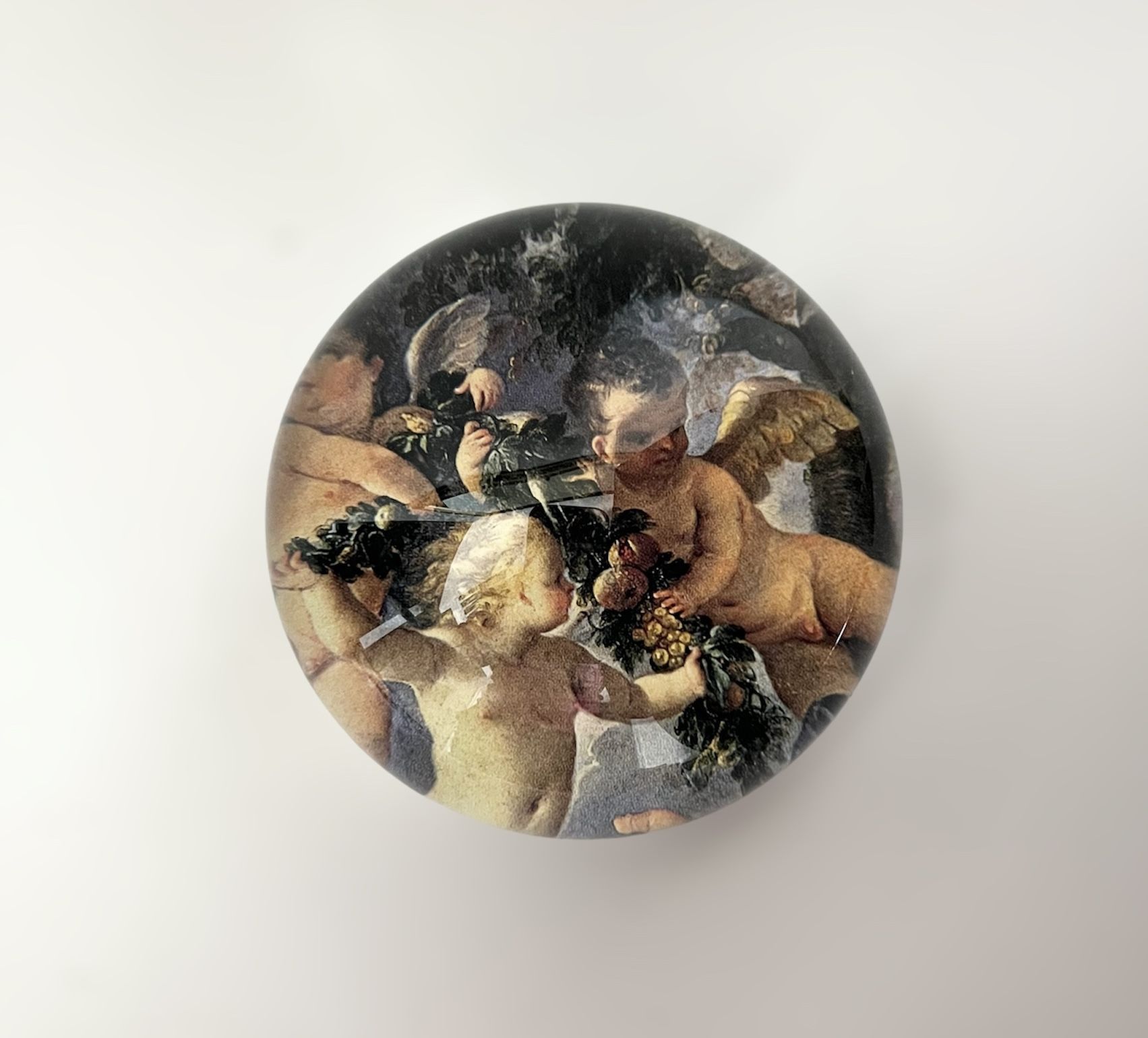 Vintage Durwin Rice 1994 Cherubs Angels Half Glass Dome Round Paperweight