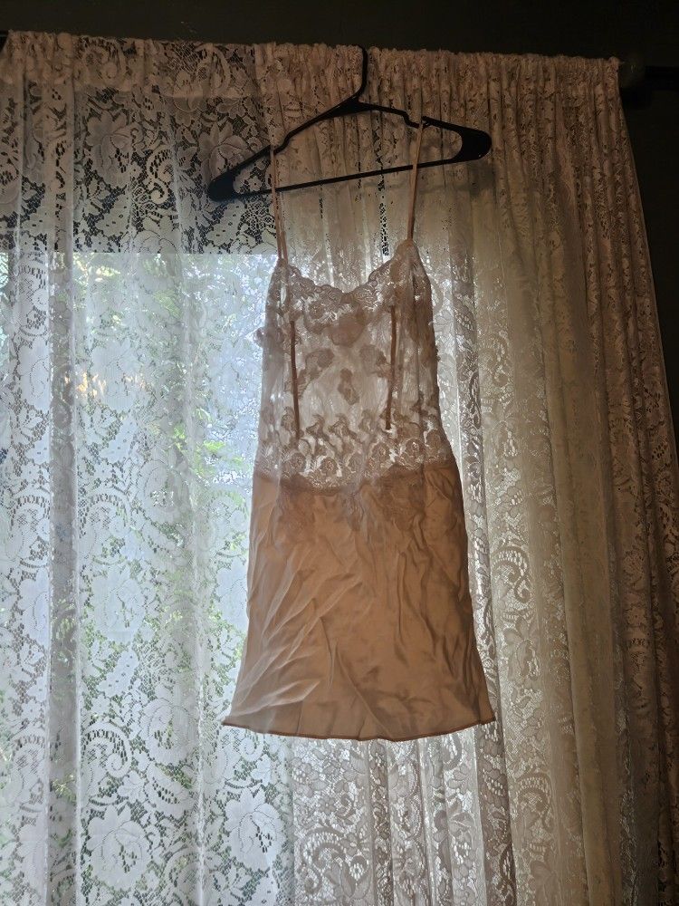 Vintage Cream And White Lace Silk Slip Dress