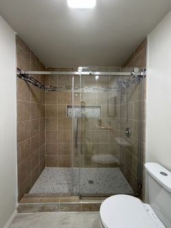 Shower glass door single slides