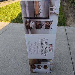 Seville Classics 3 Tier Storage Basket Tower Rack Shelf Drawer