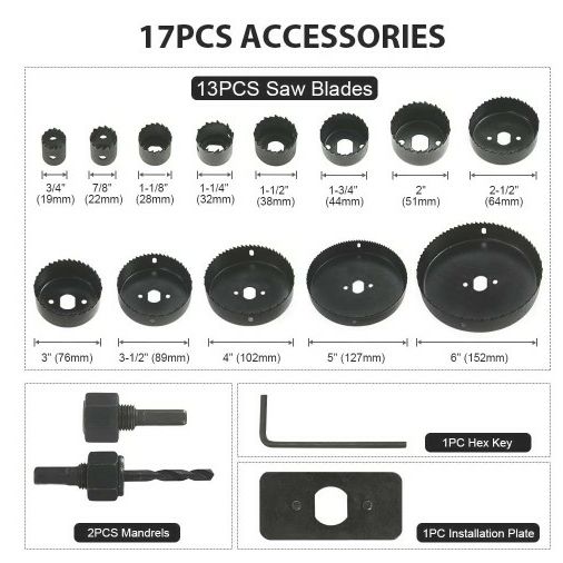 Hole Saw Set, Meterk 17 Pcs Hole Saw Kit