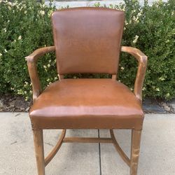 Vintage Leather Conference Guest Executive Side Arm Chair Studded Nailhead Trim