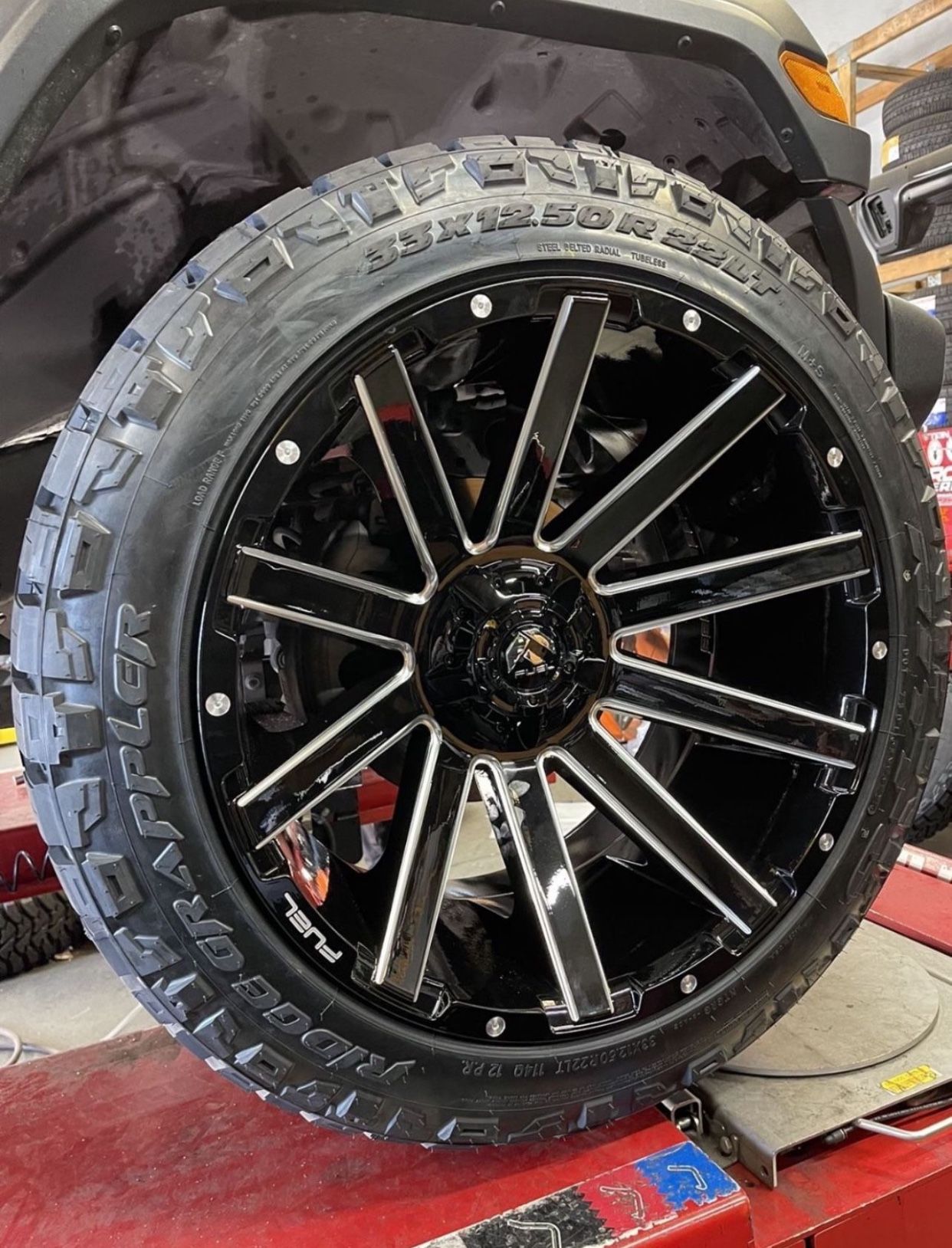 Fuel d615 contra 22x12 rims 33x12 50r22 nitto ridge grappler tires we