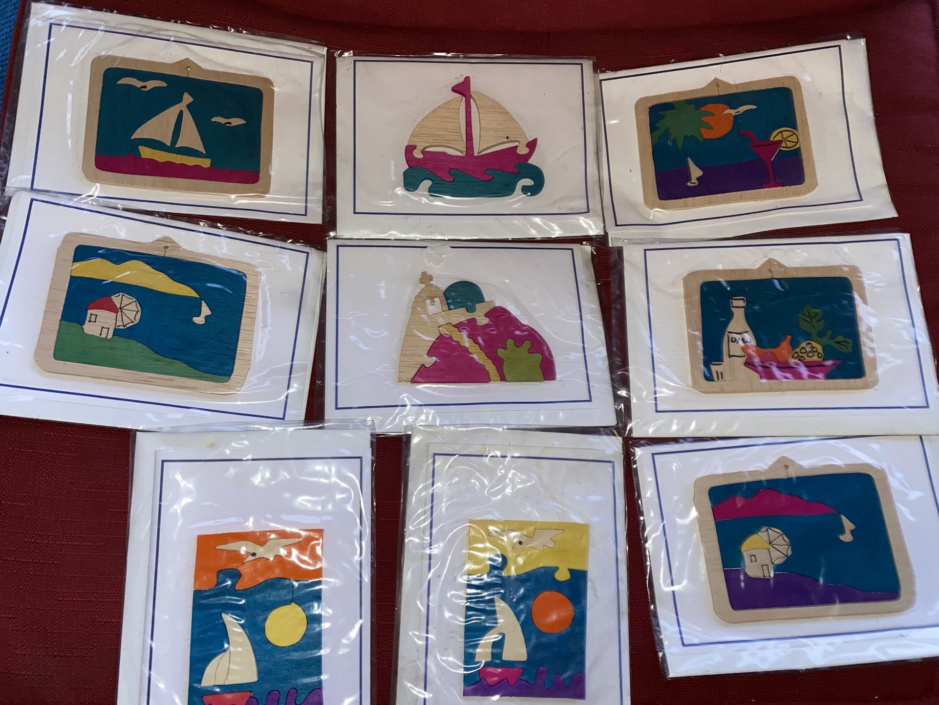 Set Of 9 Handmade Greek Wooden Puzzle Cards Imported From Greece