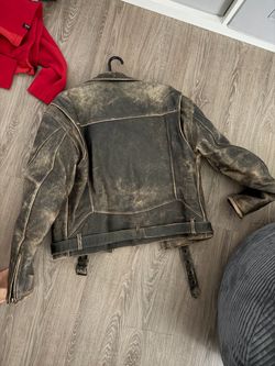 Teknic distressed/vintage-style leather motorcycle jacket large