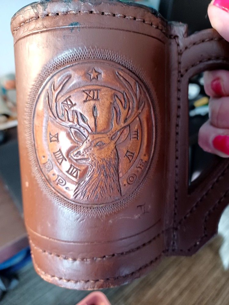 Tooled Leather Beer Mug Possibly Elks Club