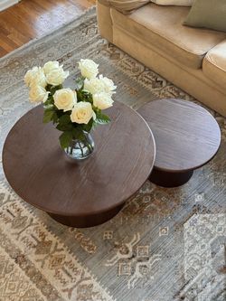 Round Wood Coffee Table Set of 2
