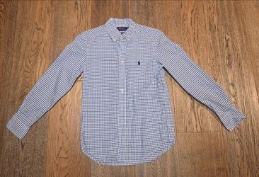 Polo Ralph Lauren - Boys - Medium - Casual Stretch Shirt - Long Sleeve - Cotton / Polyester - Mini Gingham - White / Blue / Navy