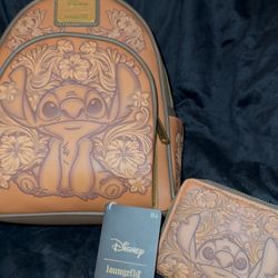 Leather Lilo and stitch, backpack and wallet