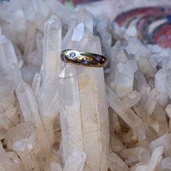 Tanzanite 14kyellow Gold Over Solid Sterling Silver Ring Band Size 6.5