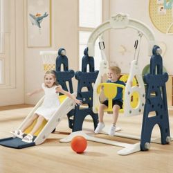 New in box Kids 3-in-1 Playset Slide Swing Basketball Hoop