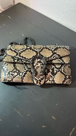 Snake Print Clutch With Chain