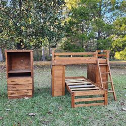 Barndoor Furniture Wood Bunk Bed with Chest of Drawers and Desk